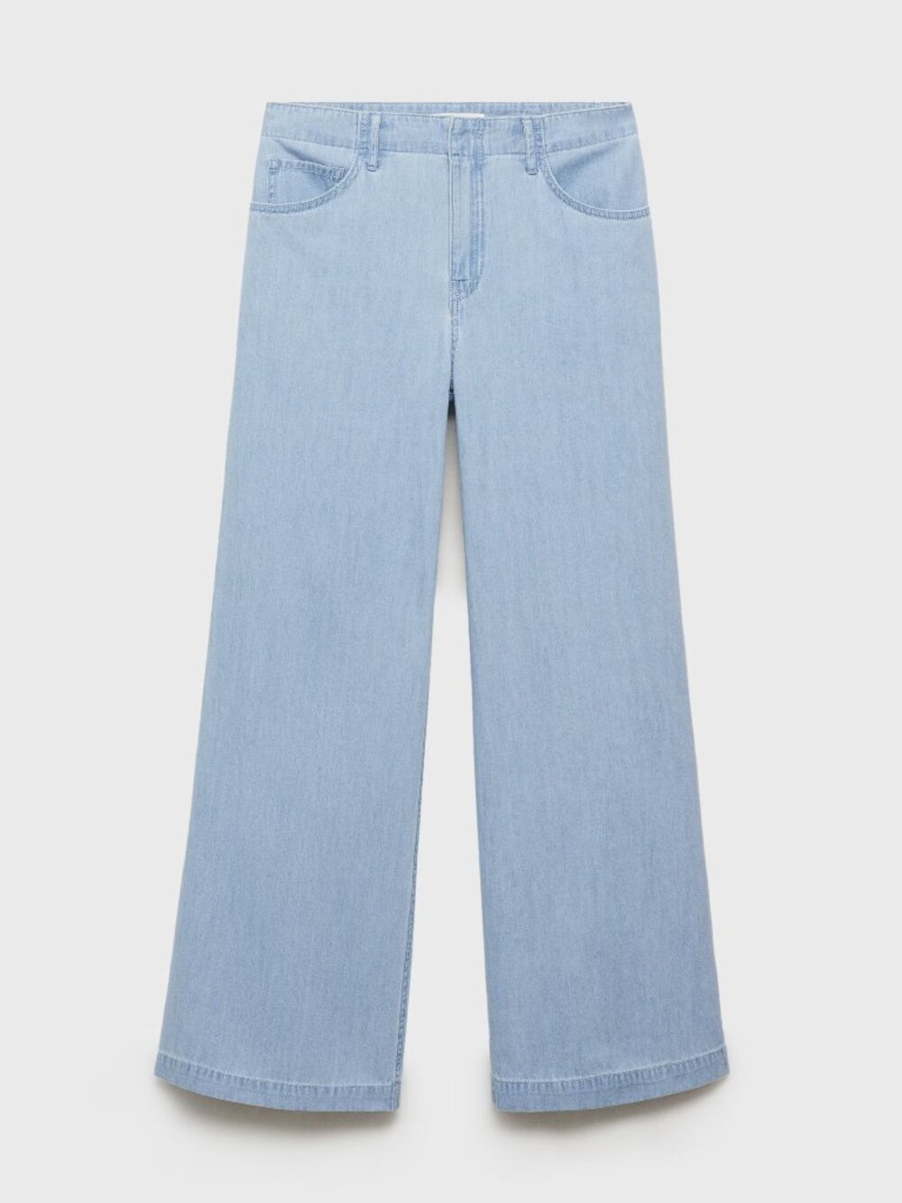 Mango Mid-Rise Wide Leg Denim Trousers, Light Blue, Size 2